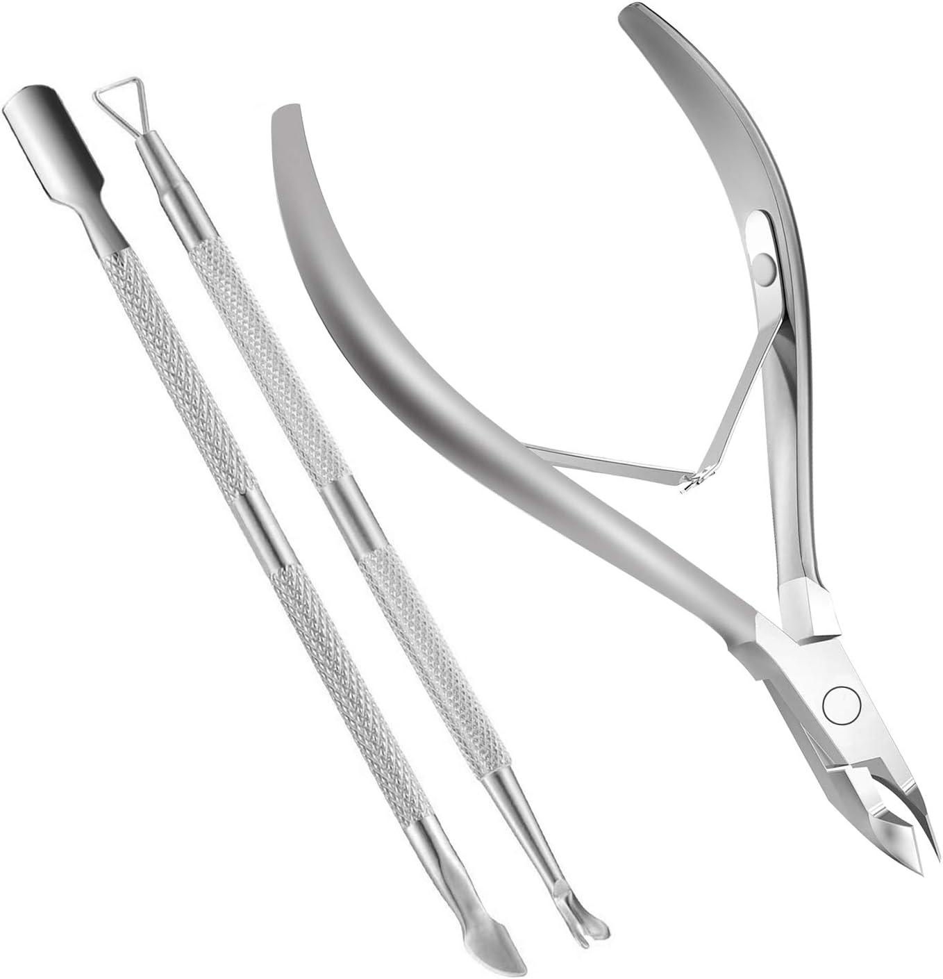 Cuticle Nippers and Cuticle Pusher Manicure Tools Set - Professional Stainless Steel Nail Cuticle Remover Cutter Clippers Tool for Gel Nail Art Fingernails Toenails, Spa