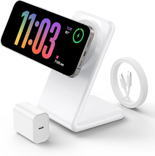 for Magsafe Charger, iPhone 16 Wireless Charger Stand, Magnetic iPhone Charger with USB C Chrger & 5ft Braided Cable, Fast Wireless Charging for iPhone 15/14/13/12 Series - White