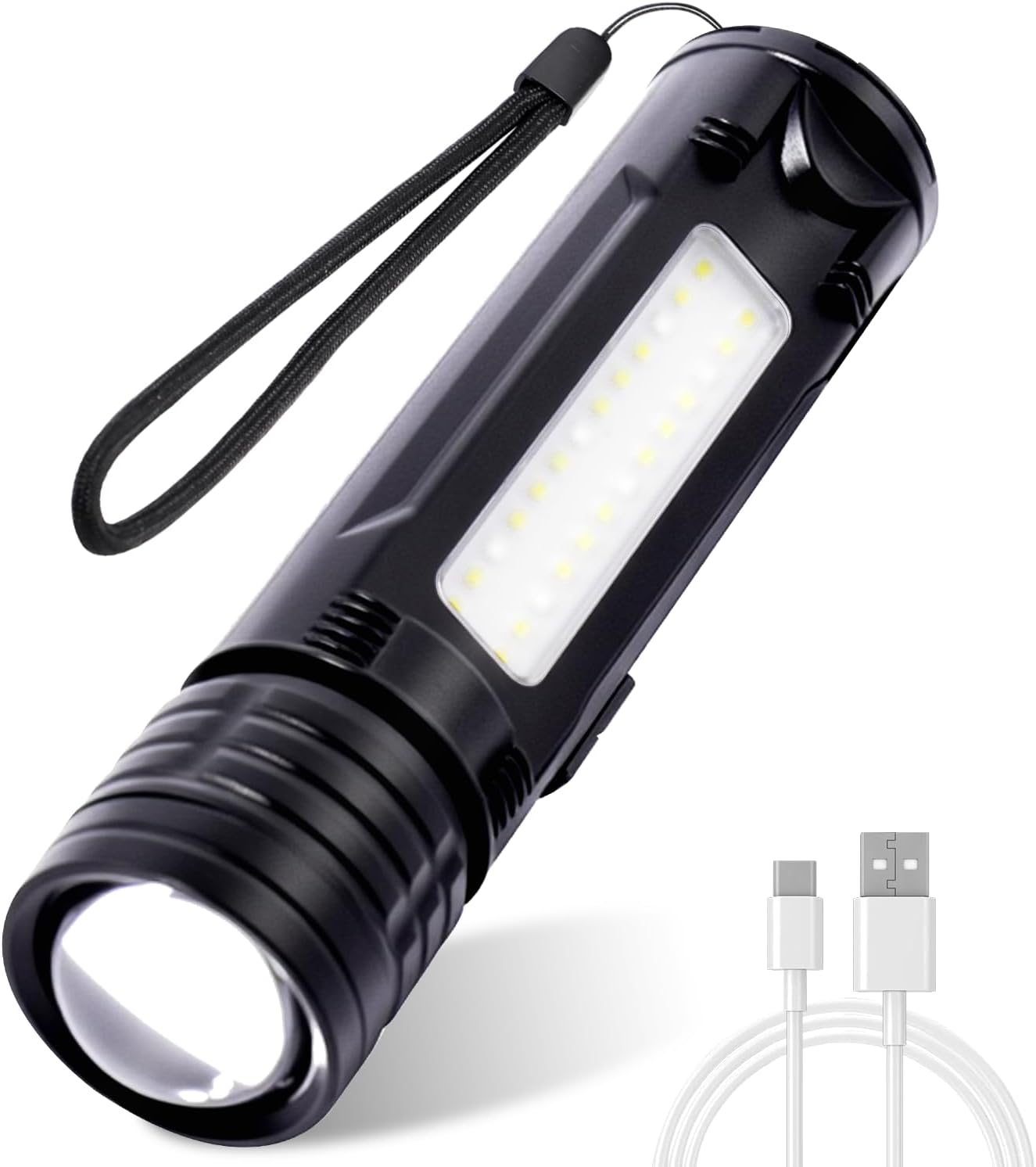 Flashlight Rechargeable, 5 Modes LED Torch Light 500000 High Lumen Super Bright, Zoomable, Water-Resistant, Tactical Flashlights for Camping, Hiking, Emergencies, Dog Walking Outdoor Indoor