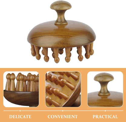Wooden Scalp Massager Brush, Round Head Design with Ball-Tipped Bristles, Hair and Scalp Care Tool