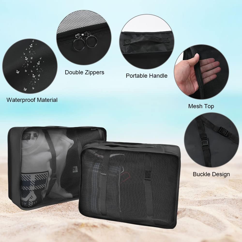 OSDUE Luggage Organizer, 6 Pieces Travel Cube System, Separators Travel Pouches, Travel Organizers, Clothing Underwear Footwear Organizers Sacks Storage Suitcase Set, Black-6pcs