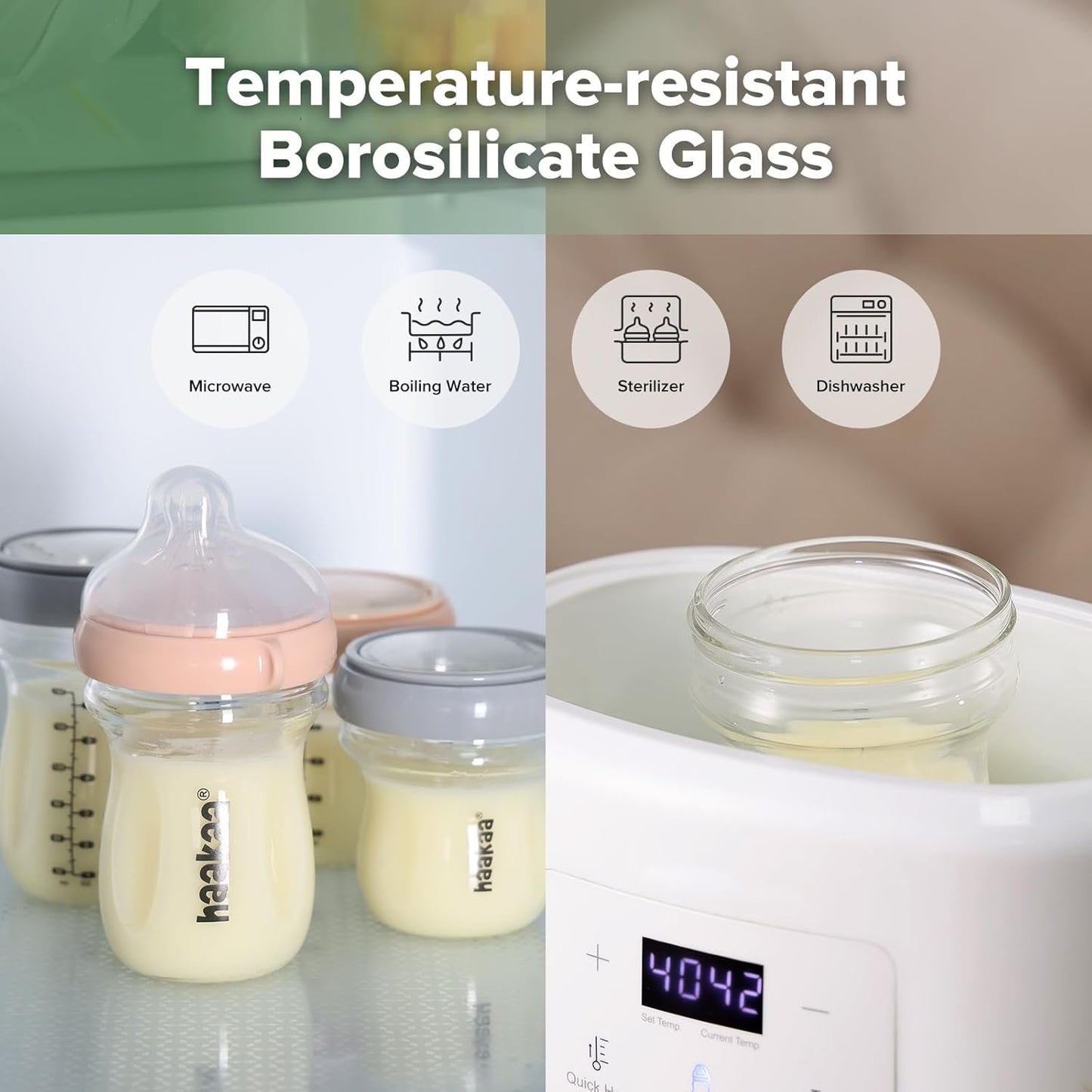 haakaa Gen.3 Natural Glass Baby Bottle -Wide Neck Anti-Colic Variable Flow Nipple - 6M+ Breastfed Babies Newborn Registry Essentials,BPA-Free, 6 oz/180 ml, Peach