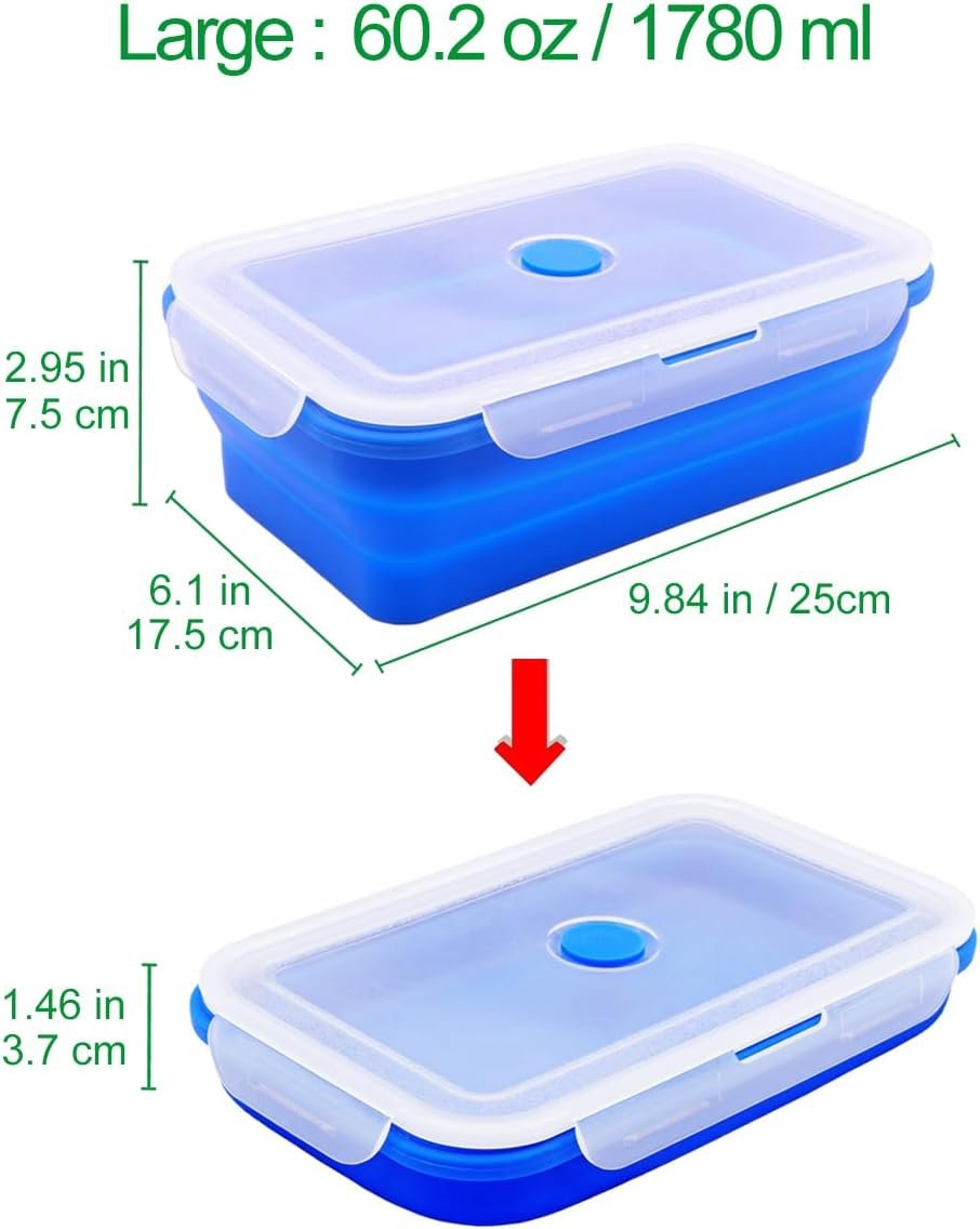 FUSMYE Set of 2 Exlarge Collapsible Silicone Food Storage Containers With Lids | Meal box For Kitchen, Bento Lunch Boxes, Microwave, Dishwasher and Freezer Safe For Camping, Travel Trailer