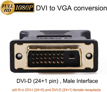 DTECH DVI to VGA Adapter DVI-D Male to VGA Female Converter 1080P Video Connector 24+1 Pin for Monitor Computer Projector