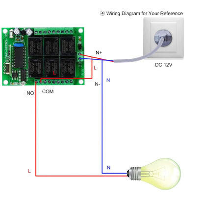 zolyet 433Mhz 6CH Channel Universal 10A Relay Wirel RF Remote Control Switch Receiver Module and 1PCS 6 Key RF 433 Mhz Transmitter Fixed Code (2262 Chip) Remote Controls Home Automation 1