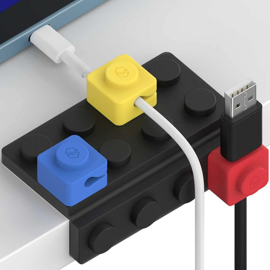 Kidult Block Cable Holder for Cord Management, Sinjimoru Colorful Wire Clips as Adhesive Cord Holder for Cell Phone Laptop Charger, Home Office Desks Cable Management, Building Block Cable Holder Mix
