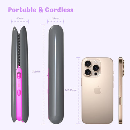 Hair Straightener, Flat Irons, Rechargeable Curling Iron with 3 Temperature, Portable Straightener and Curler 2 in 1 Hair Tools for differnet Hair Style（Grey+Red Rose