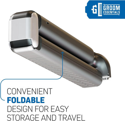 Groom Essentials Electric Back Shaver for Men | 150° Extension, Extendable Handle, Multi-Functional Shaver for Back | Travel-Friendly, Foldable Design (Rechargeable, Extended)