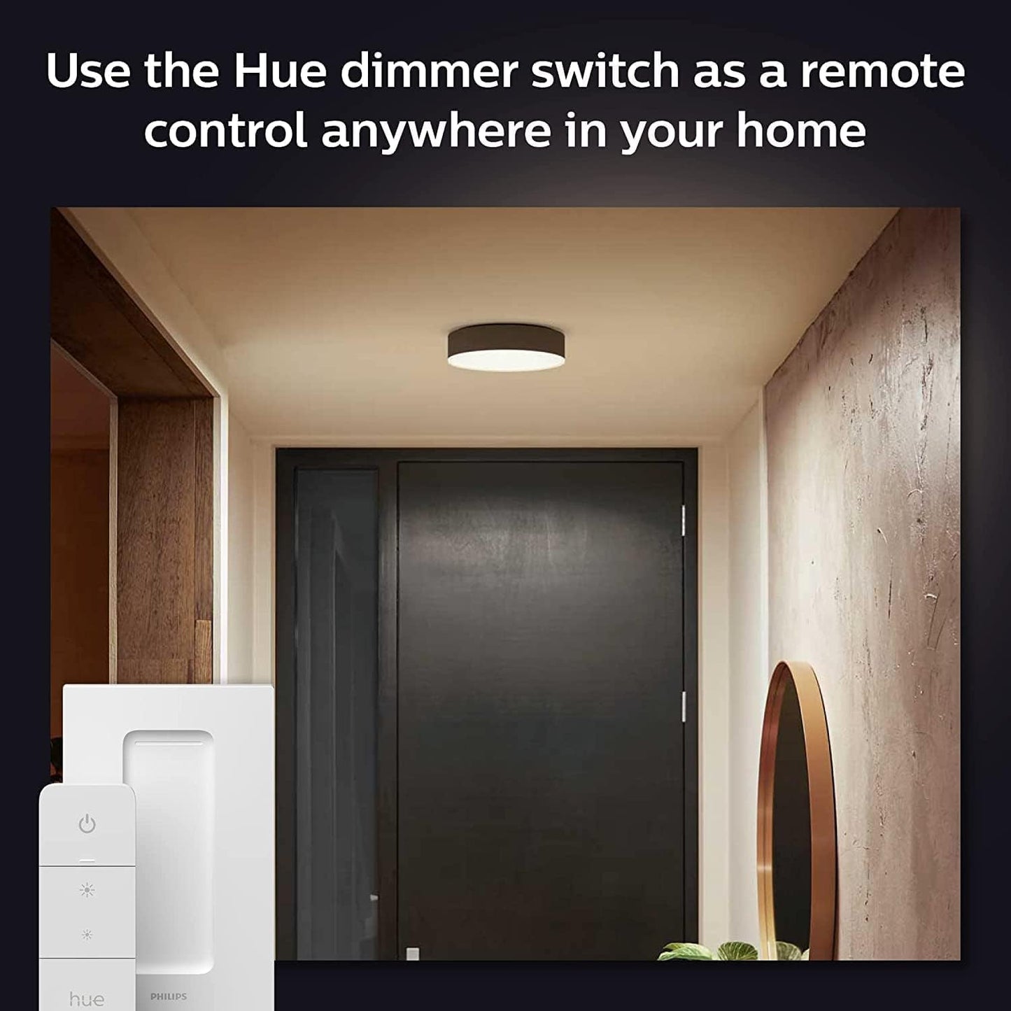 Philips Hue White Ambiance Enrave, Plafoniera Smart, Media, con Bluetooth, 19.2 W, Telecomando Dimmer Switch Inlcuso, Nero