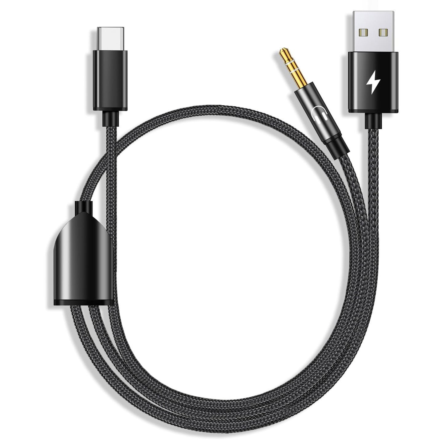 USB C to 3.5mm Aux Cable, 2 in 1 USB C to 3.5mm Car Stereo Aux Headphone Jack Cable with USB C Charging Compatible with iPhone 15/15+/15Pro, Galaxy S24/S23 Ultra/S22/S21/S21FE/S20, Pixel 8/7Pro/6/6Pro
