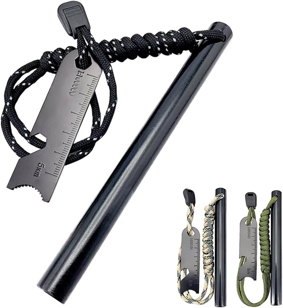 Ferrocerium Flint Rod 15cm x 1.3cm Survival Fire Starter with Striker para-Cord - Essential Survival Tool for Outdoor Adventures