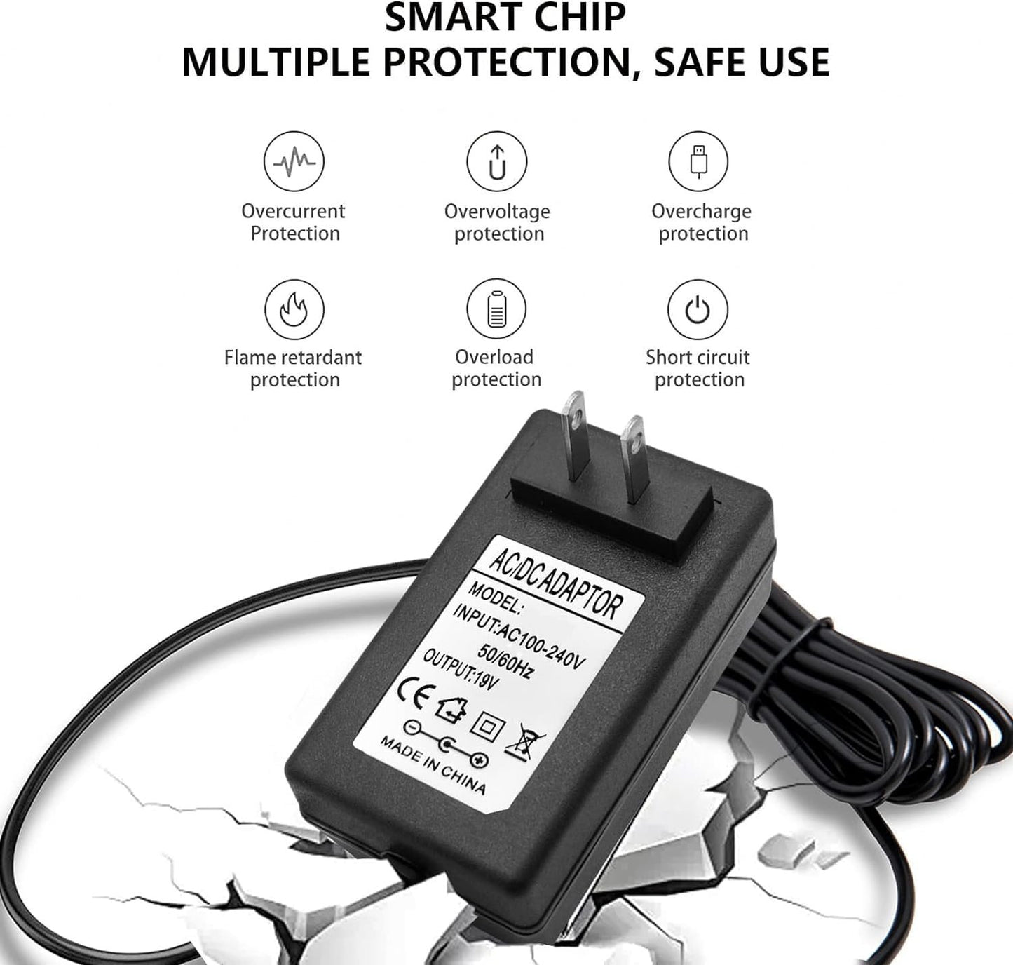 LG Power Adapter 19V 2.1A DC Supply for Electronics Monitor 32" 27" 24" 23" 22" 20" 19" LCD LED HD TV - Replacement Charger Cord