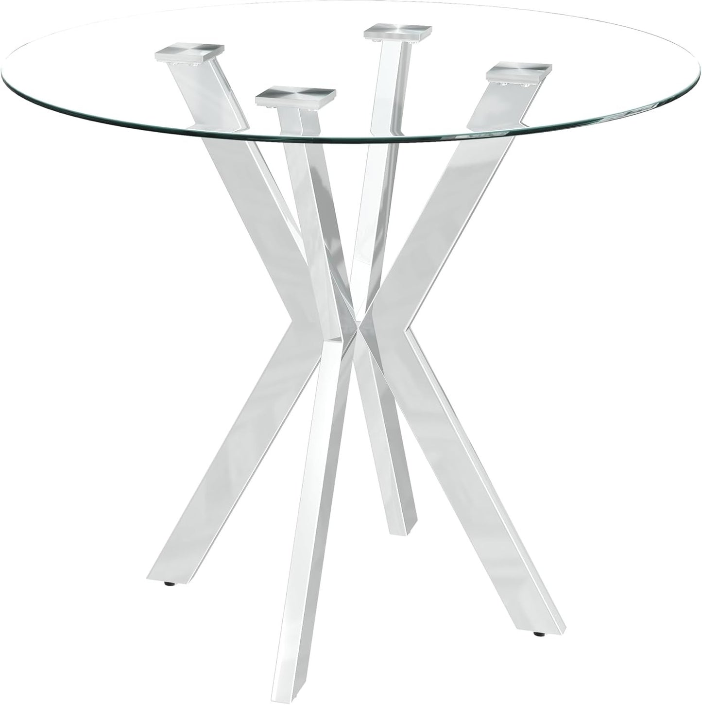 NIERN Tempered Glass Dining Table 31.5'' Round Kitchen Table with Sliver Metal Legs Modern Style for Home, Kitchen, Dining Room