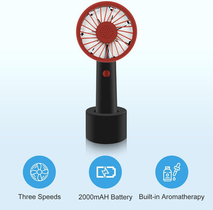 Portable Handheld Fanï¼ŒAromatherapy Diffuser Design, Personal Desk Fan with Base, 2000mAh Battery Powered small Fan with 3 Speed, rechargeable USB fan for outdoor, travel essentials