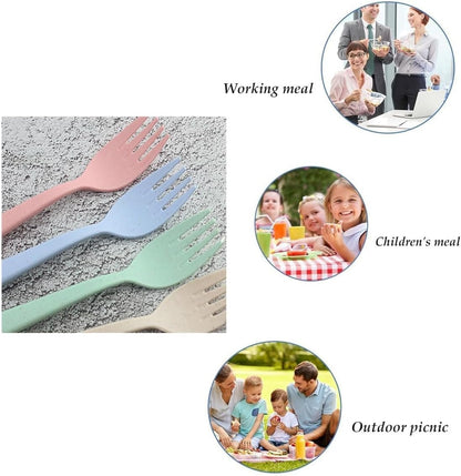 4 Sets Wheat Straw Cutlery, Food-Grade Cutlery Set, Reusable Portable Travel Utensil Set with Case, Camping Utensils Spoon Knife Fork Tableware Set, for Kids Adult (4 Colors)