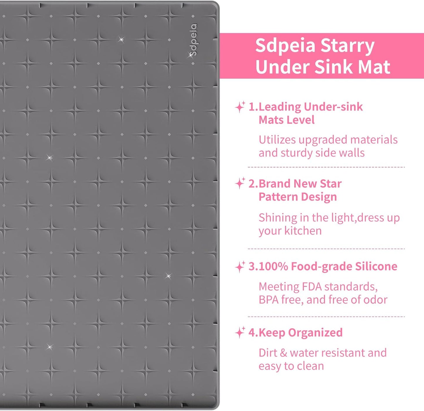 Sdpeia Under Sink Mat for [34" x 22"] Cabinet, Upgraded Silicone Waterproof Kitchen Cabinet Liner Cabinet Protector Kitchen Organizers and Storage