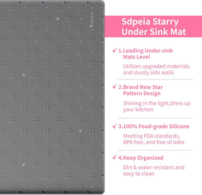 Sdpeia Under Sink Mat for [34" x 22"] Cabinet, Upgraded Silicone Waterproof Kitchen Cabinet Liner Cabinet Protector Kitchen Organizers and Storage