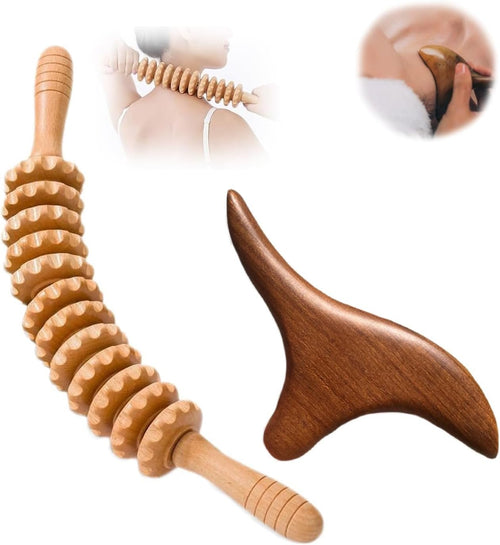 Wooden Massage Roller, Gua Sha Lymphatic Drainage Massager, Curved Wood Therapy Massage Roller, Roller Gua Sha for Back, Muscle Pain Relief and Body Shaping,Natural Massager for Women and Men