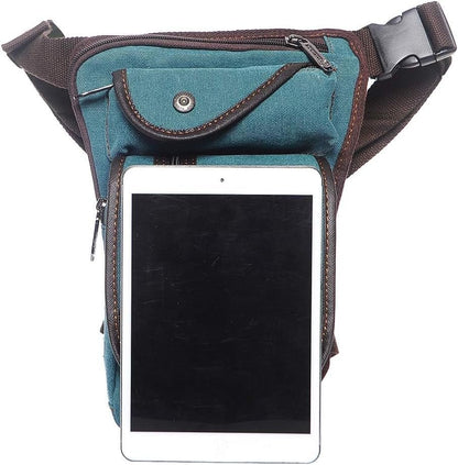 Hebetag Canvas Waist Pack - Brown Cotton Canvas - 5.9" x 2.3" x 10.2" - 405g - 3 Pockets - Water Resistant - Buckle Closure
