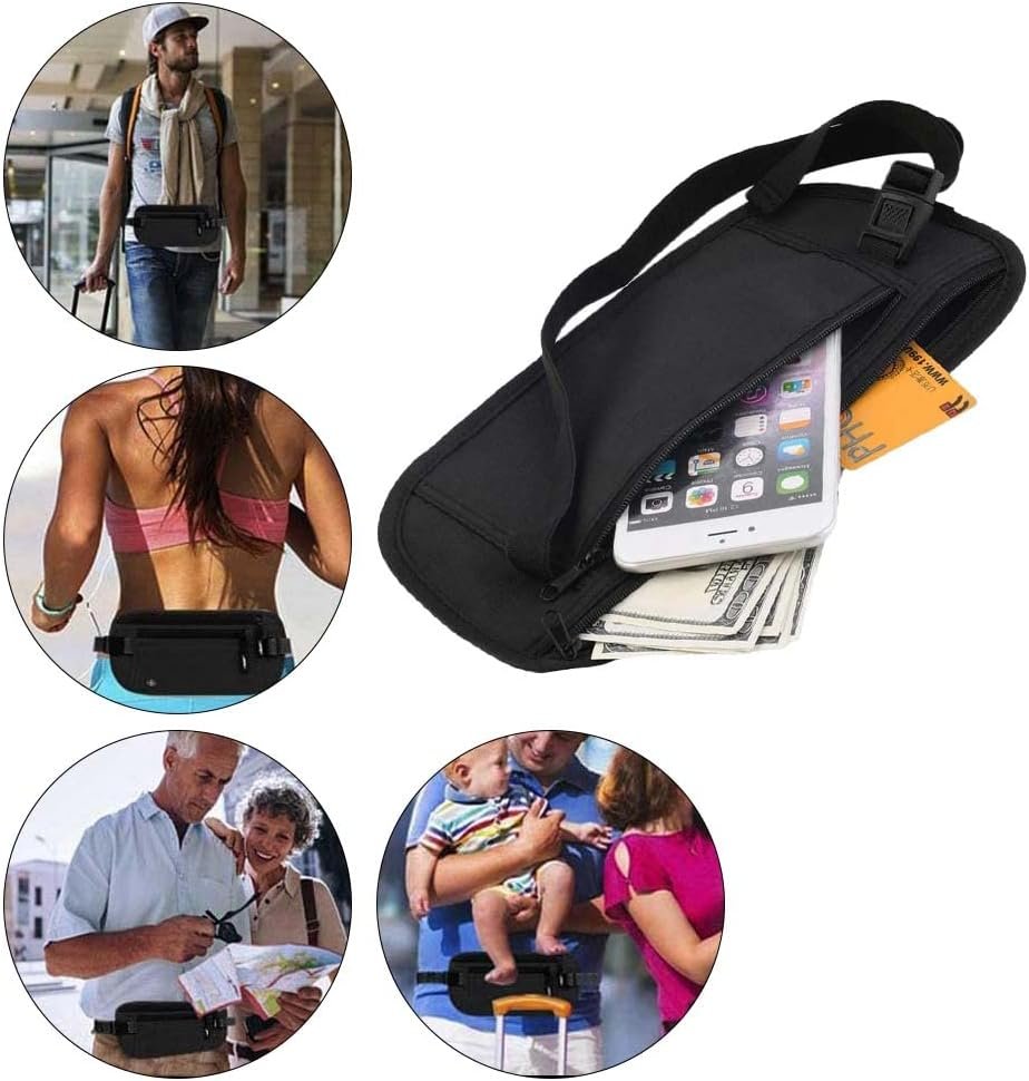 YuanYouTong Travel Money Belt, Passport Holder, Fanny Pack for Women Men, Waterproof Travel Wallet Hidden Waist Bag Outdoor Bum Bag for Cash, Credit Card, Travel Documents and Mobile Phone, Black,