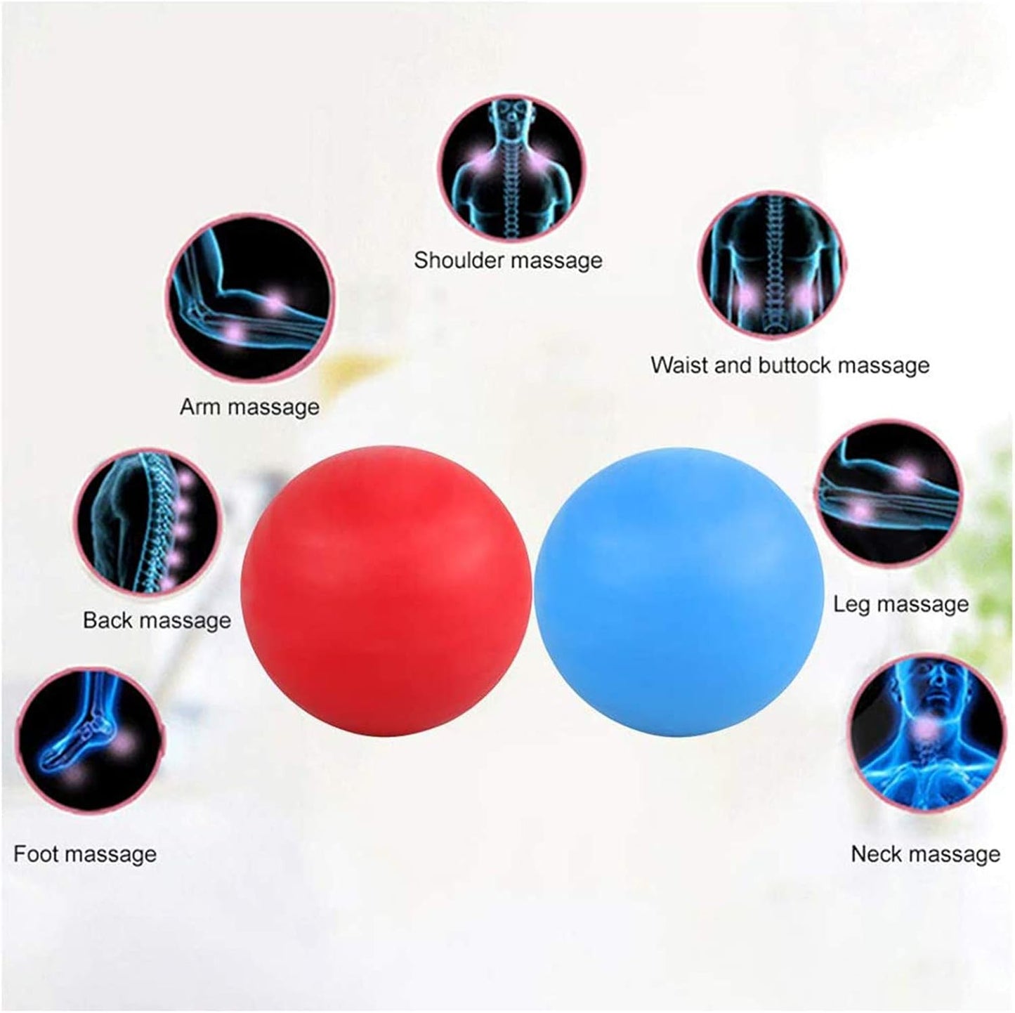 ProChosen 2 Pack Massage Lacrosse Balls for Sore Muscles, Shoulders, Neck, Back, Foot, Body, Deep Tissue, Trigger Point, Muscle Knots, Yoga and Myofascial Release (Blue Red)