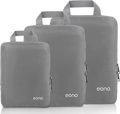 Amazon Brand - Eono 3/4/6 Set Compression Packing Cubes, Travel Luggage Organiser Set, Travel Cubes, Extensible Organizer Bags for Travel Suitcase Organization, Set of 3, Grey, M