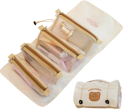 4 in 1 Makeup Bag, Roll Up Makeup Bag, Detachable Travel Bag, Foldable Makeup Travel Toiletry and Eup Bags with Foldable Design, Ideal for Organizing Your Beauty and Hygiene Essentials,