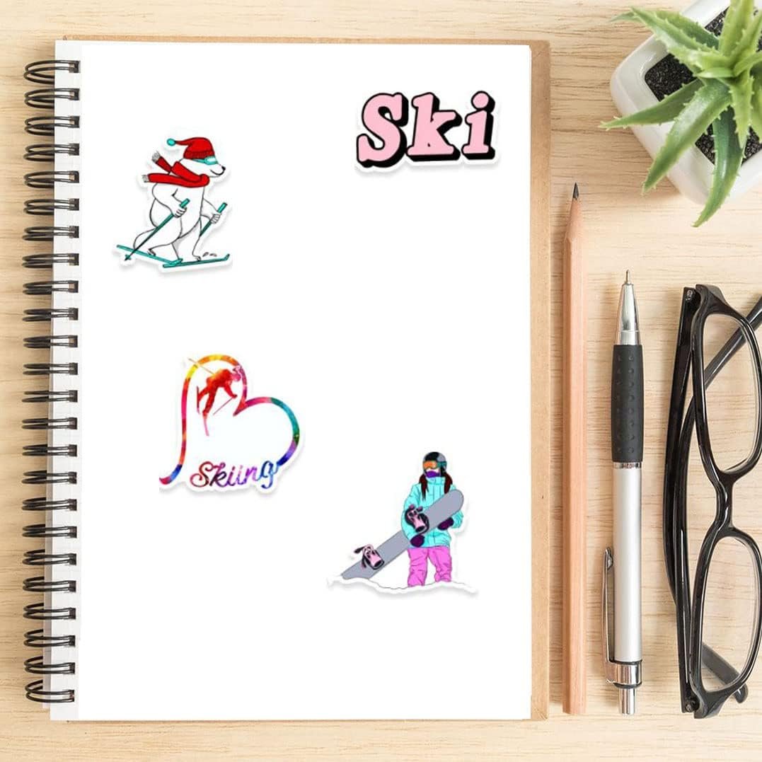 Ski Stickers 50 pcs Outdoor Skiing Sports Snowboard Decals for Laptops Water Bottles Luggage Adventure Camping Travel Hiking Waterproof Vinyl Stickers for Teens Adult