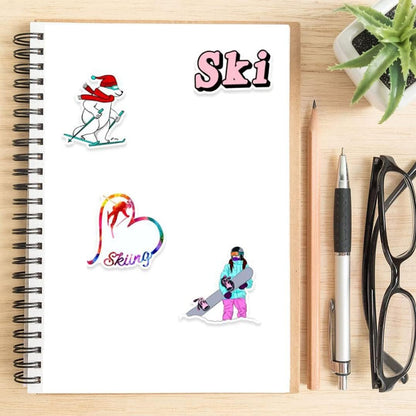 Ski Stickers 50 pcs Outdoor Skiing Sports Snowboard Decals for Laptops Water Bottles Luggage Adventure Camping Travel Hiking Waterproof Vinyl Stickers for Teens Adult