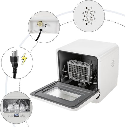 White Mini Portable Dishwasher: Compact Tabletop Smart Touch for Home, Apartment, and Office - Dishwashing, Drying, & Storage Solution