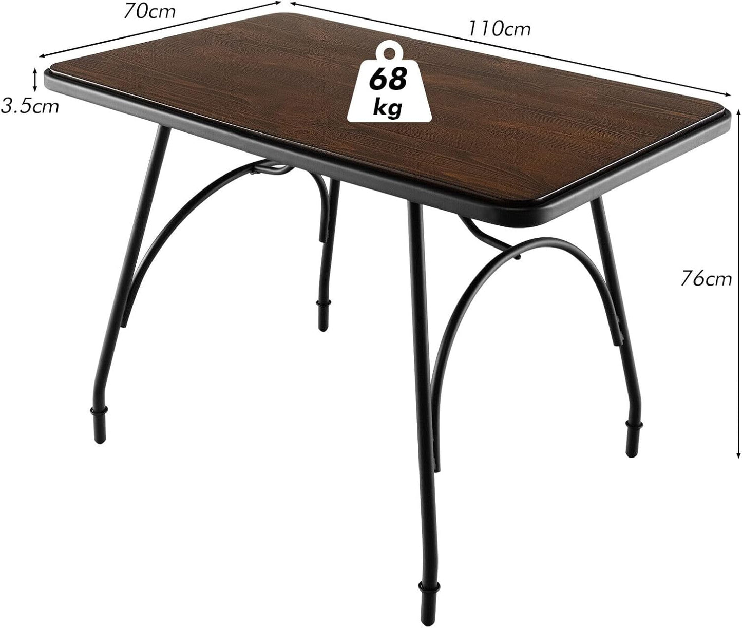 Giantex Industrial Dining Table, 110 x 70cm Kitchen Table w/Spacious Tabletop, Adjustable Feet, Solid Steel Frame, Arch Design & Rounded Corners, Heavy Duty Kitchen Table, Easy Assembly, Rustic Brown