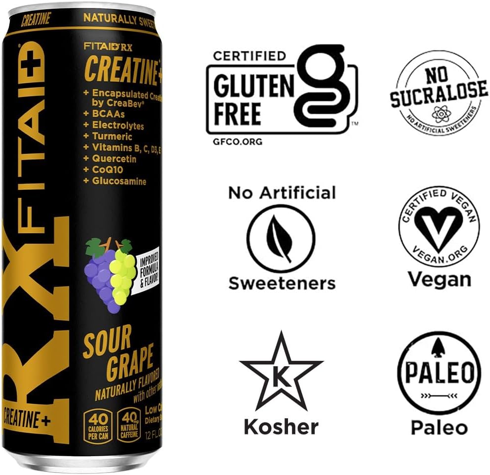 FITAID RX Recovery Blend with Creatine, Contains BCAAs, Glucosamine, Omega-3s, Green Tea, 100% Clean, Paleo Friendly, 12 Fl Oz (Pack of 24)
