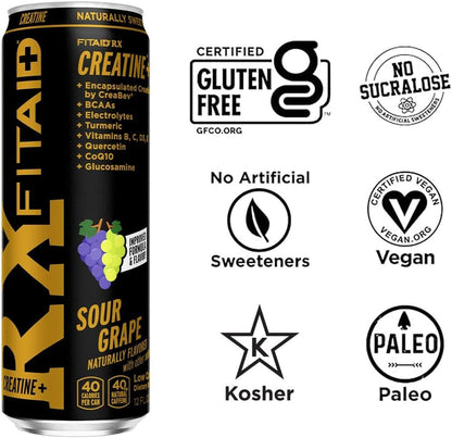 FITAID RX Recovery Blend with Creatine, Contains BCAAs, Glucosamine, Omega-3s, Green Tea, 100% Clean, Paleo Friendly, 12 Fl Oz (Pack of 24)
