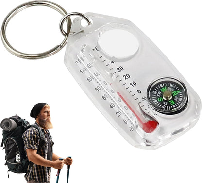 Compass Key Chain, Pocket Compass Thermometer, Survival with Clip, Lightweight Gear for Hiking and Backpacking, Outdoor Travel Use, 2.3x1.2x0.3 Inches Abs Build 1 Piece
