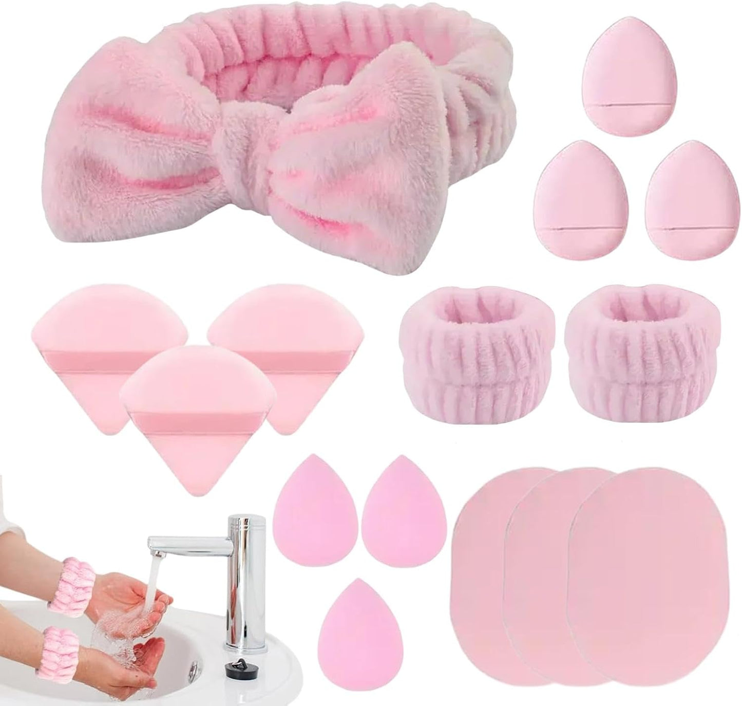 Face Wash Headband, Spa Wristband Set, Makeup Removal Headband, Skincare Headband And Wristband, Hair Accessories For Washing Face, Spa Headband Kit, Makeup Sponge Kit, Face Washing Accessories