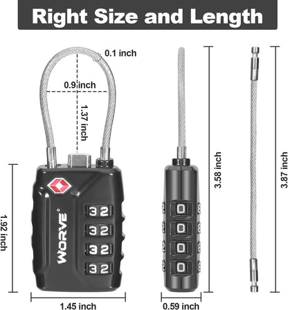 TSA Approved Cable Luggage Locks,Re-settable Combination with Alloy Body,TSA Approved Luggage Travel Lock for School Gym Locker, Luggage Suitcase Baggage Locks, Filing Cabinets(Black, 2 Pack)