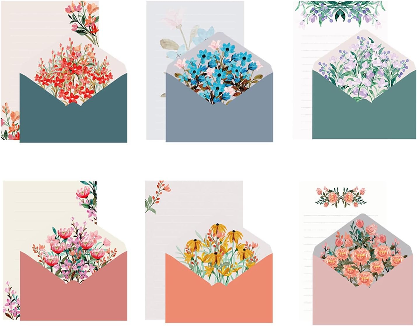 36Pcs Stationery Paper and Envelope Set 24 Sheets of Floral Writing Paper and 12 Envelopes Writing Stationery Paper Lined with Flowers Stationery Paper Cute for Invitations Gifts Thank You Cards