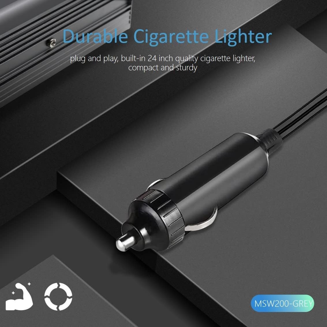 Yinleader 200W Car Power Inverter DC 12V to 110V AC Car Plug Adapter with Dual 3.1A USB Ports and 2 AC Outlets, Cigarette Lighter Adapter, Grey