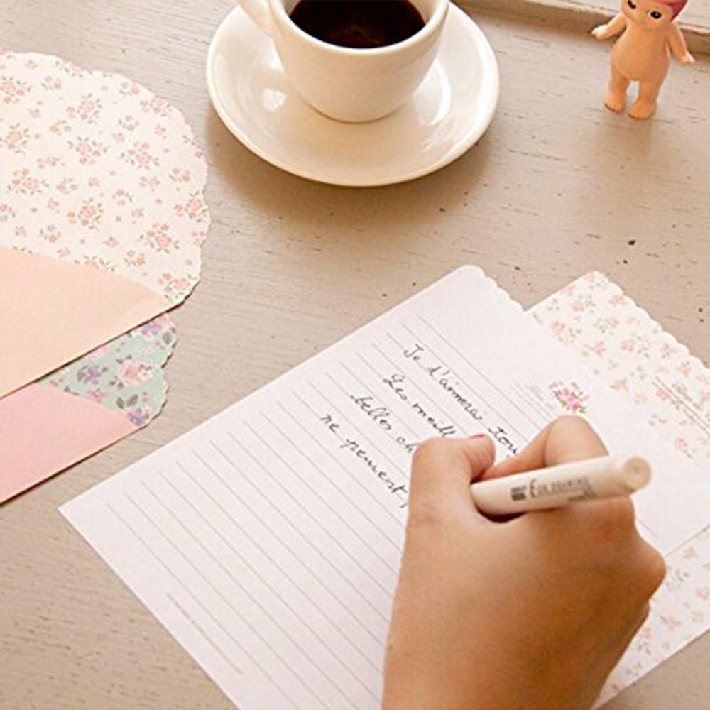 32 Cute Lovely Kawaii Special Design Writing Stationery Paper+16 Envelope 3.45 x5.4 Inch +1 Seal Sticker(Flower)