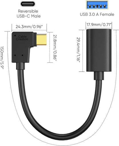 CableCreation Type C to USB 3.0 Adapter, 90 Degree USB C Male to USB A Female OTG Cable Adapter, Compatible with MacBook Pro, Samsung Note 8, Dell XPS 15 etc., 15 cm/Black