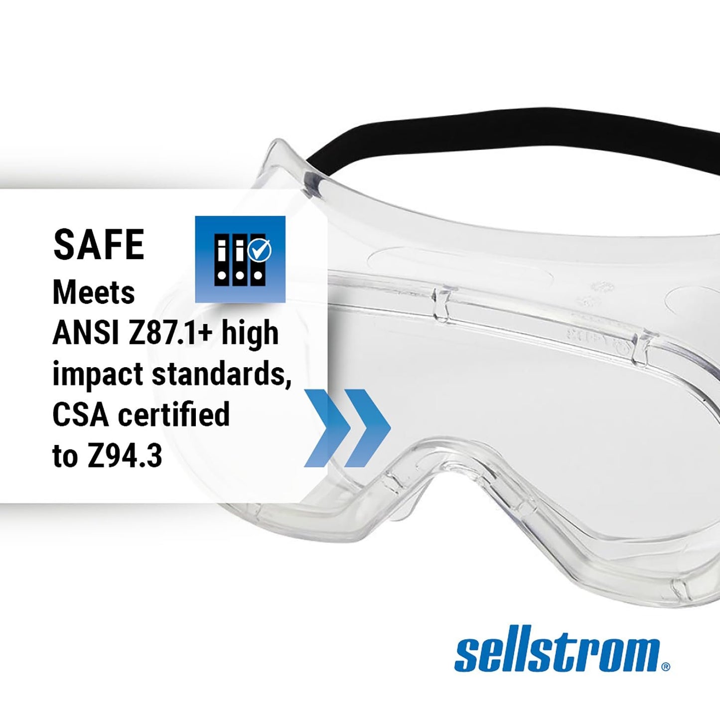 Sellstrom Non-Vented Anti-Fog Safety Goggles - Comfortable Protective Safety Goggle - Green Body, Clear Lens - Black Adjustable FR Strap - S81220