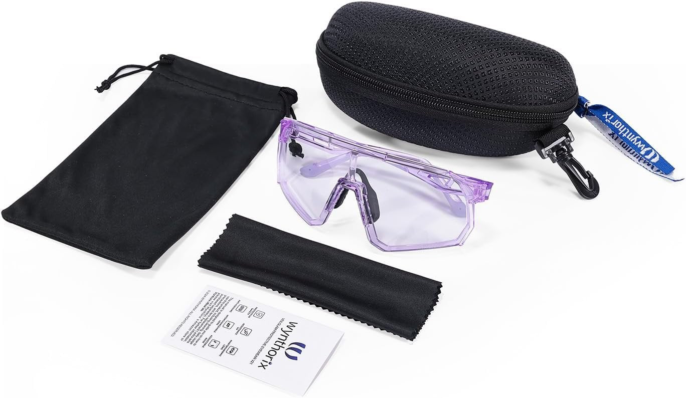 Wynthorix VeilGlam Pickleball Glasses for Women Photochromic Lens Protective Eyewear UV Protection Safety Sunglasses ANSI Z87 Anti Fog Scratch Tennis Squash Racquetball Goggles (Purple, Medium-Large)