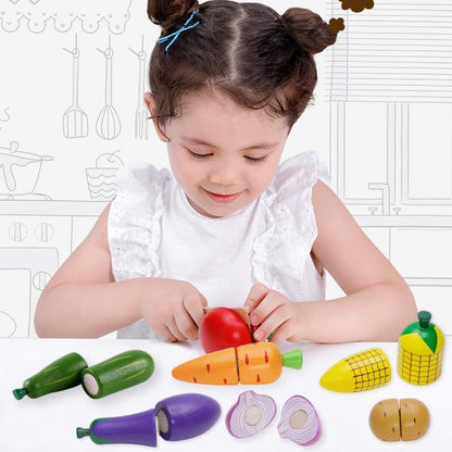 Airlab Wooden Play Food Set for Kids Pretend Play Kitchen Accessories for Toddlers Educational Cutting Vegetables Montessori Toys for 3+ Year Old Girls Boys