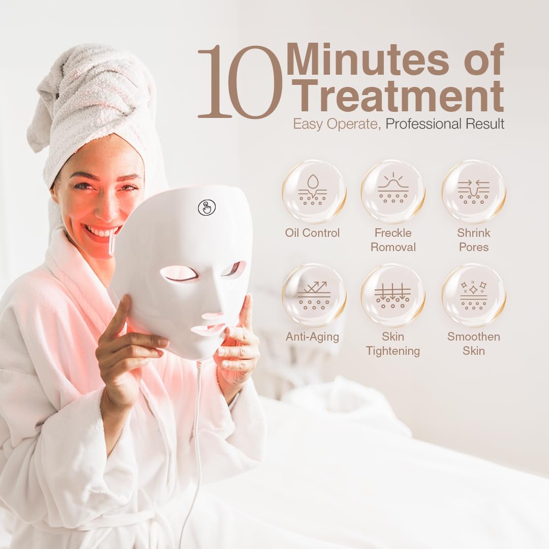 MARSOF LED Light Theraphy Facial Skin Care Mask Collagen Boost 7 Color Lights Skin Rejuvenating Beauty Device
