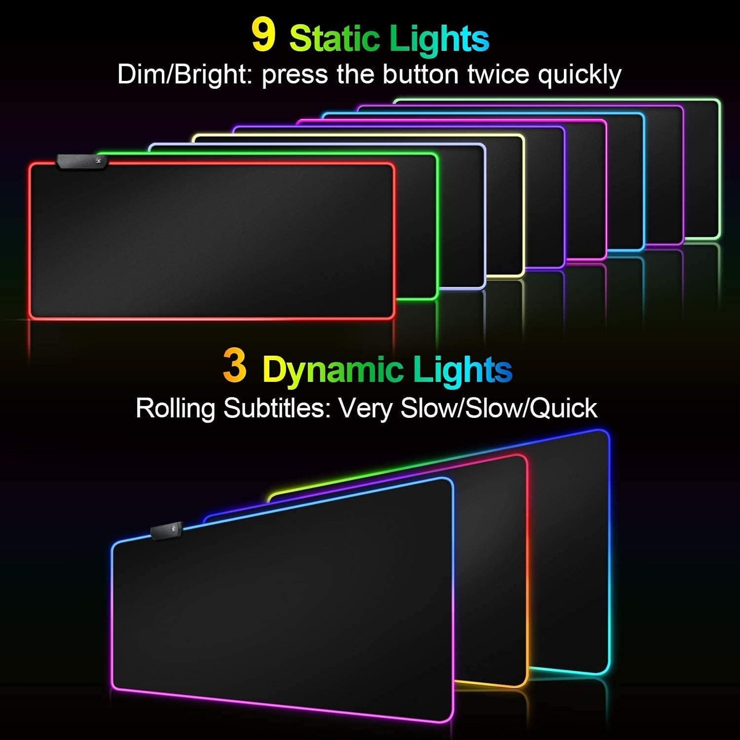 ZHQIAN RGB Gaming Mouse Pad Extended Large LED Mouse Pad Anti-Slip Base Computer Keyboard Mouse Mat for Gaming Computer/Laptops/Office Desk (31.5 x 11.8 x 0.15 in, Black)