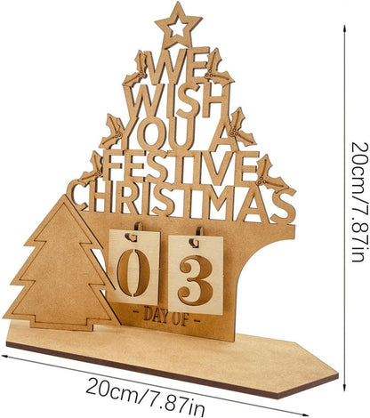 Calendario natalizio per conto alla rovescia – 2025 a forma di casa calendario dell'Avvento natalizio cartello in legno – design cavo in legno invernale ornamento da scrivania per fattoria