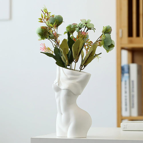 Feminine Body Vase Ceramic Female Undressing Vase, Modern Body Vase Creative White Vase for Living Room Bookshelf Home Decor