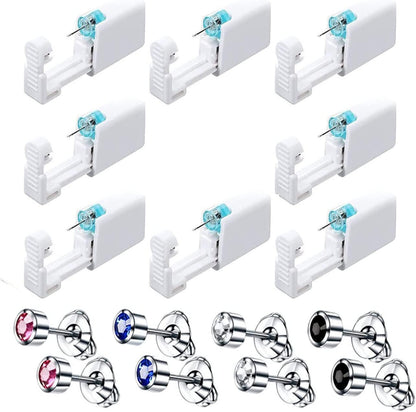 8Pcs Self Ear Piercing Piercing Kit Ear Piercing Needles with 4 Pairs Steel Ear Studs Disposable Painless Body Piercing Tool Safety Ear Lips Nose Navel Body Piercing Gun Safety Sterile Ear Generic