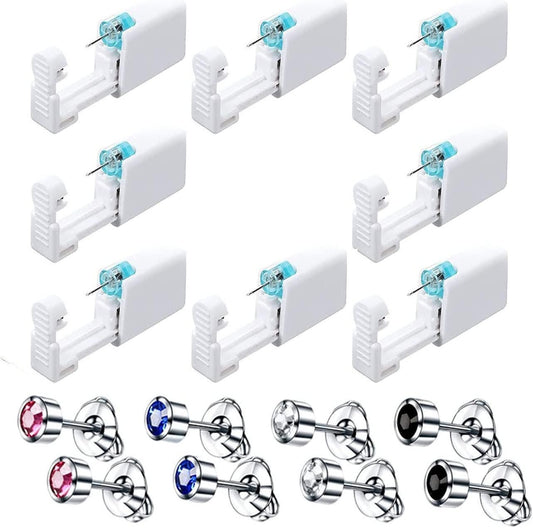 8Pcs Self Ear Piercing Piercing Kit Ear Piercing Needles with 4 Pairs Steel Ear Studs Disposable Painless Body Piercing Tool Safety Ear Lips Nose Navel Body Piercing Gun Safety Sterile Ear Generic