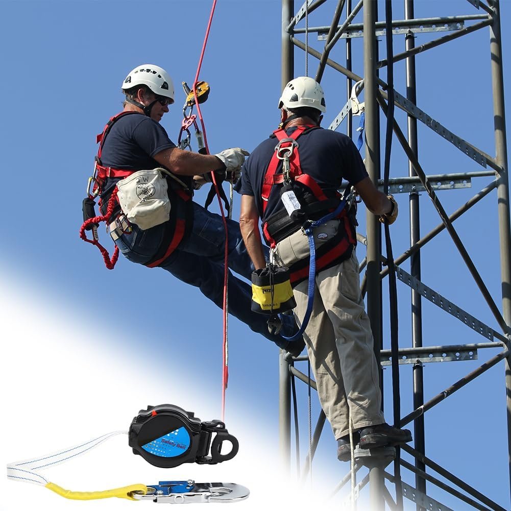 Lwuey Self Retracting Lifeline, 1.6M Telescopic Fall Protection Roofing Safety Heavy Duty Snap Hook Harness Anti Quick Action Braking System Restraint Device Retractable Lanyard Outdoor Work Equipment